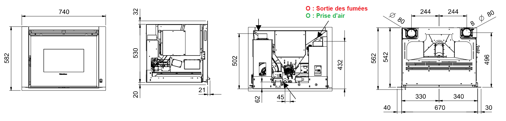 Pelleteinsatz kanalisierbar - EXTRAFLAME Comfort P70 Air Plus 10 kW