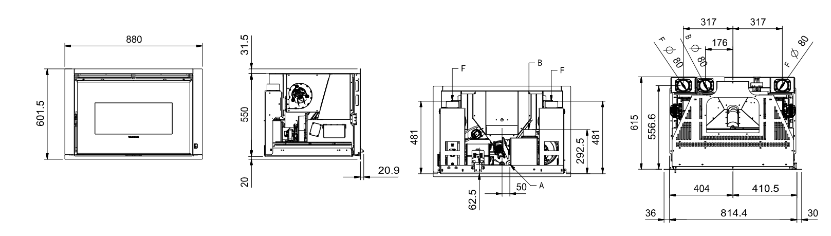Kanalisierbarer Pelleteinsatz - EXTRAFLAME Comfort P85 Plus 12 kW