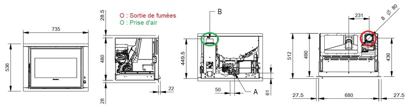 Pelleteinsatz ventilé - EXTRAFLAME Comfort P70 H49 5,0 8 kW
