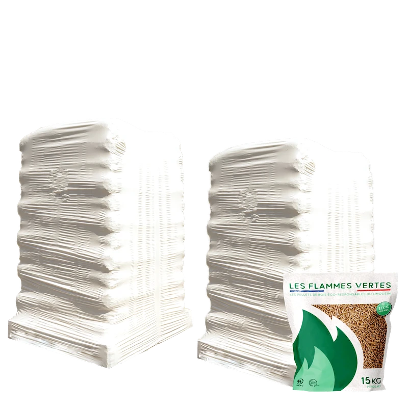 Holzpellets Flammes Vertes - 2 Paletten - 130 Säcke 1950 kg