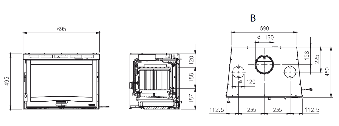 Belüfteter Holzeinsatz - LA NORDICA Inserto 70 H 49.16 6,7 kW