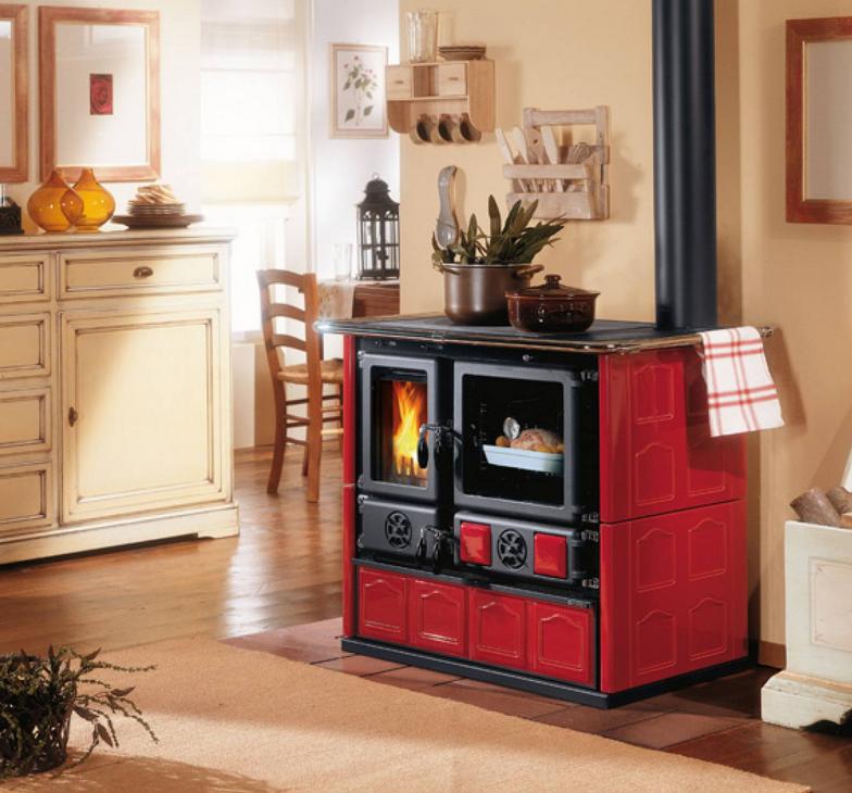 Holz-Küchenherd anschließbar - LA NORDICA Rosa.16 Maiolica Bordeaux 8,8 kW