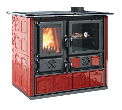 Holz-Küchenherd anschließbar - LA NORDICA Rosa.16 Maiolica Bordeaux 8,8 kW
