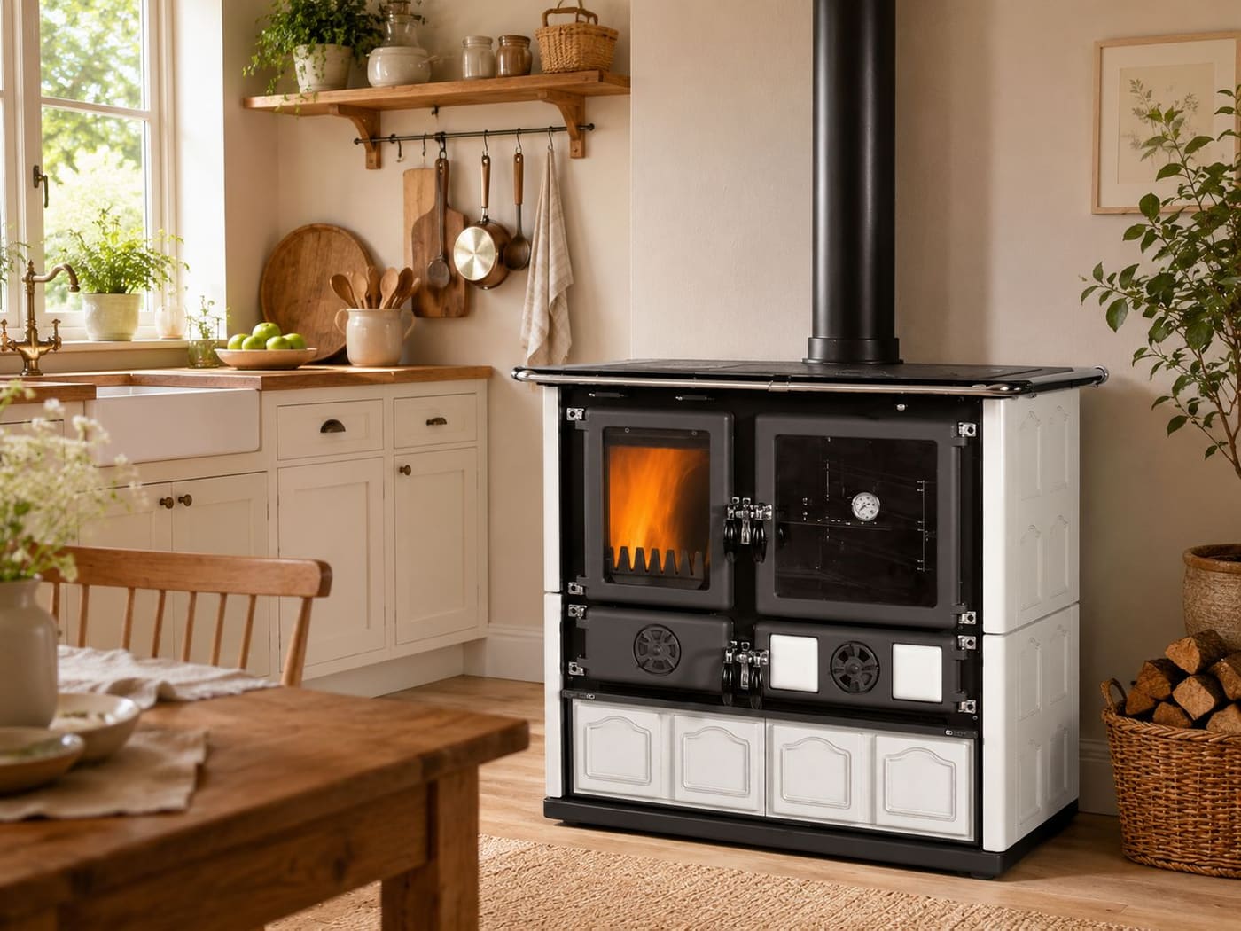 Holz-Küchenherd anschließbar - LA NORDICA Rosa.16 Maiolica weiß 8,8 kW
