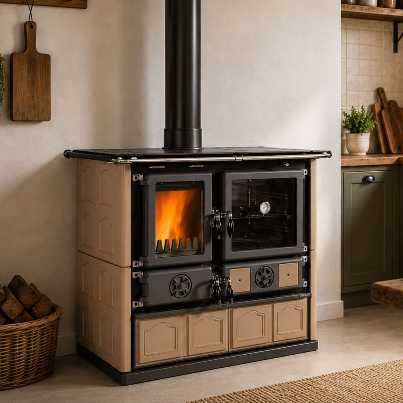 Holz-Küchenherd anschließbar - LA NORDICA Rosa.16 Maiolica Taupe 8,8 kW