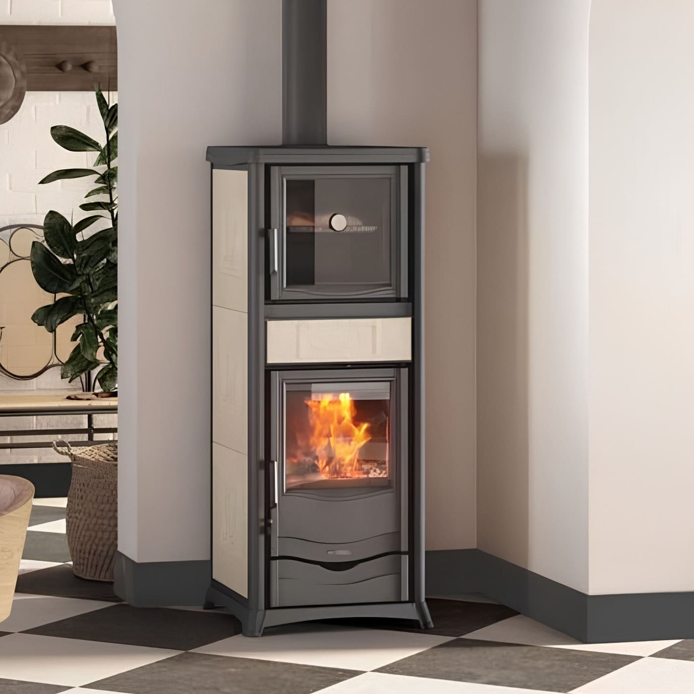 anschließbarer Holzofen mit Backfach - LA NORDICA Rossella Plus Forno.165 Ceramica 9.4 kW