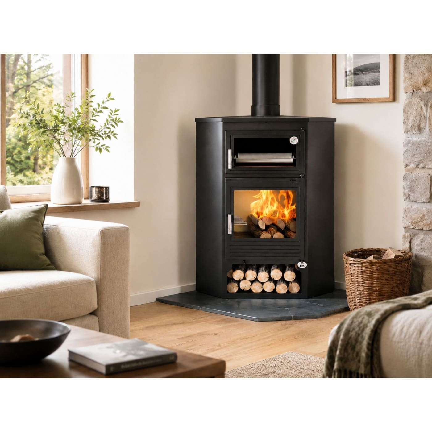 Holzofen Eck mit Backfach - FIREMATIC Buffalo 11.3 kW