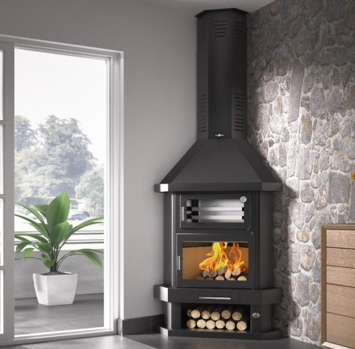 Eckkamin mit Backfach - FIREMATIC New York 10.4 kW