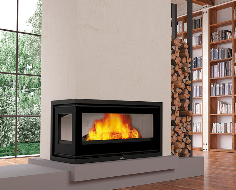 Holzeinsatz 2 vitres kanalisierbar anschließbar - BRONPI Cairo 90 EI 13 kW