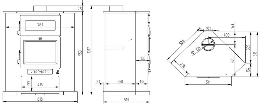 Holzofen Eck mit Backfach - FIREMATIC Memphis 11.2 kW