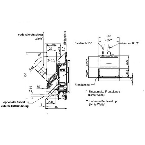 Pelletofen Wodtke PE Nova Eau mit integriertem Gerät + 8/10 kW wasserführend