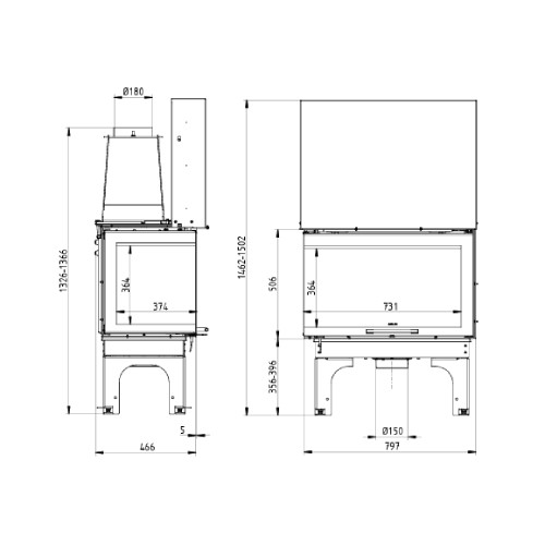 Kaminsatz Leda Tiga H ESL 14 kW Disque Eck