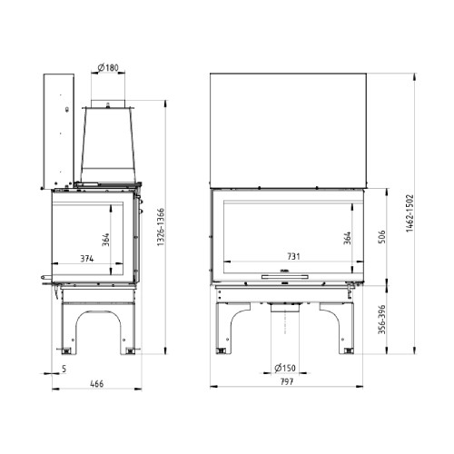 Kaminsatz Leda Tiga H ESR 14 kW Disque Eck