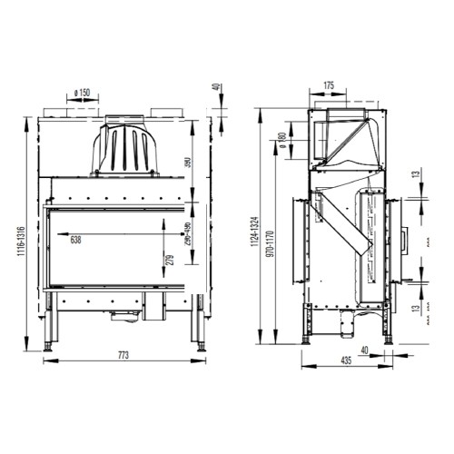 Holzeinsatz Austroflamm 75x39K II 2.0 | 10 kW Drehtür, tunnel