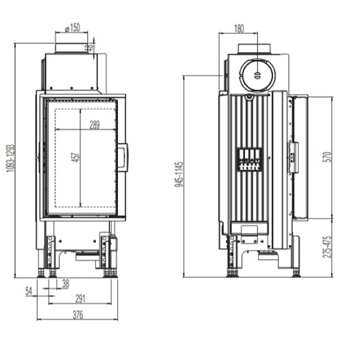 Holzeinsatz Austroflamm Kamin Eck 38x38x57K 2.0 | 5 kW Drehtür