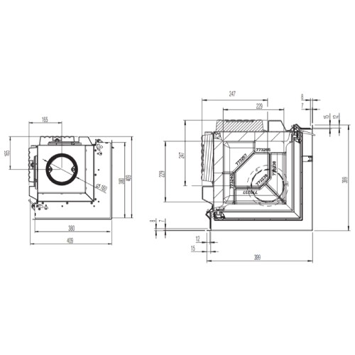 Holzeinsatz Austroflamm Kamin Eck 38x38x57K 2.0 | 5 kW Drehtür