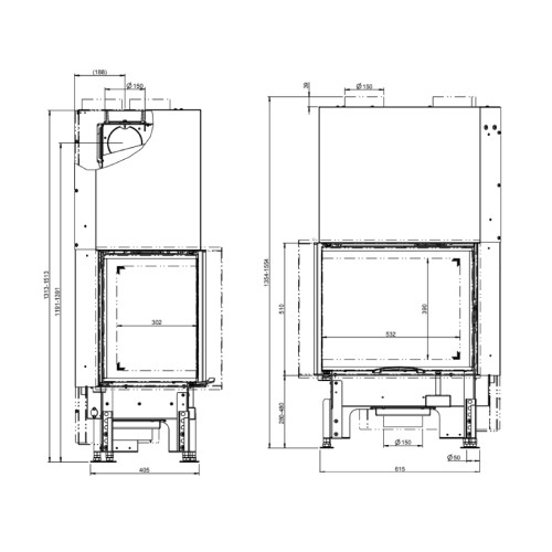 Holzeinsatz Austroflamm Kamin Eck 63x40x51S 2,0 | 12 kW Schiebetür