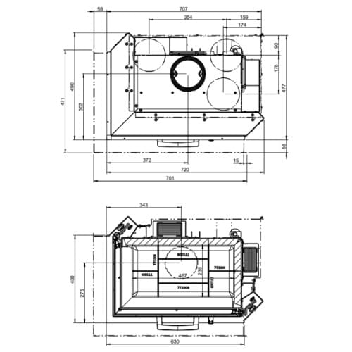 Holzeinsatz Austroflamm Kamin Eck 63x40x51S 2,0 | 12 kW Schiebetür