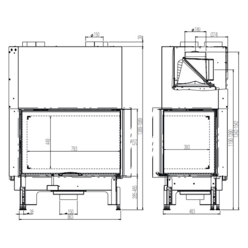 Holzeinsatz Austroflamm Kamin Eck 89x49x..S 3,0 | 12 kW Schiebetür