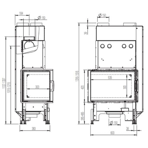 Holzeinsatz Austroflamm Kamin Eck 63x40x42K 2.0 | 8 kW Drehtür