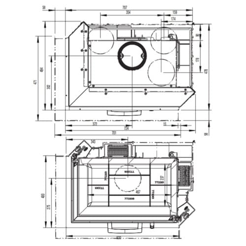 Holzeinsatz Austroflamm Kamin Eck 63x40x42S 2,0 | 8 kW Schiebetür