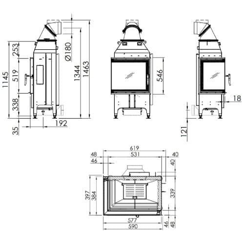 Holzeinsatz Spartherm Varia 2L-55 7 kW Drehtür