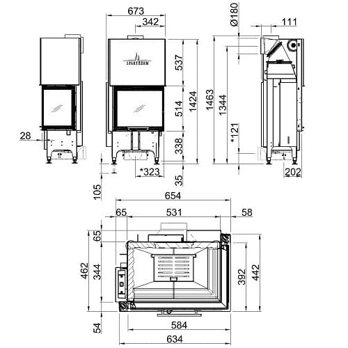 Holzeinsatz Spartherm Varia 2R-55h 7 kW Schiebetür
