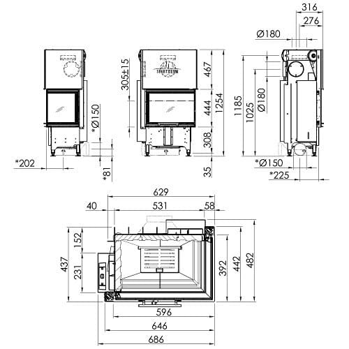 Holzeinsatz Spartherm Varia 2R-62h 6,9 kW