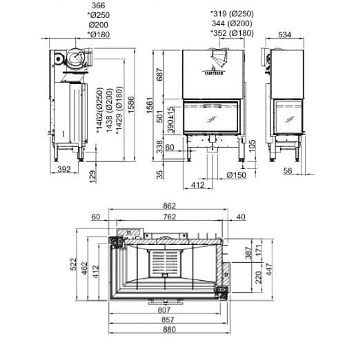 Holzeinsatz Spartherm Varia 2L-80h 11 kW Eckkamin, Schiebetür