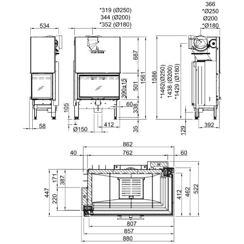 Holzeinsatz Spartherm Varia 2R-80h 11 kW Schiebetür