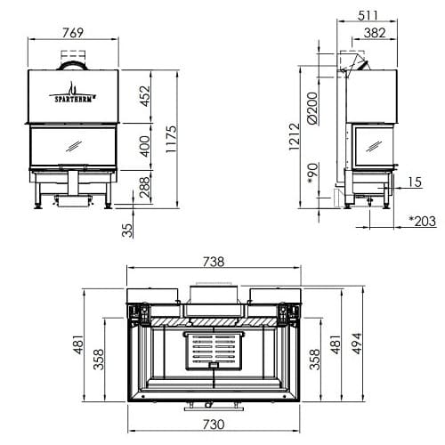 Holzeinsatz Spartherm Varia AS-3RLh 8,4 kW Schiebetür