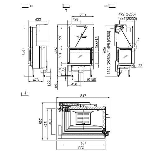 Holzeinsatz Spartherm Premium V-2L-68h 9,6 kW Eckkamin, Schiebetür