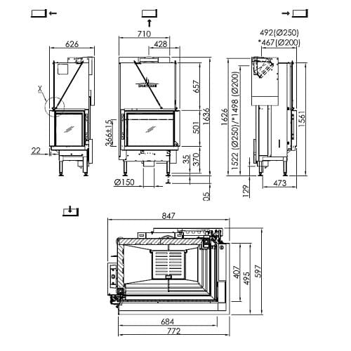 Holzeinsatz Spartherm Premium V-2R-68h 9,6 kW Eckkamin, Schiebetür