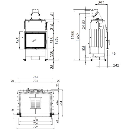 Holzeinsatz Spartherm Varia 1V H²O 8 kW Drehtür hydro