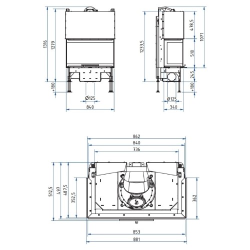 Holzeinsatz SCHMID Ekko U 84(34) h evo Schiebetür 9 kW