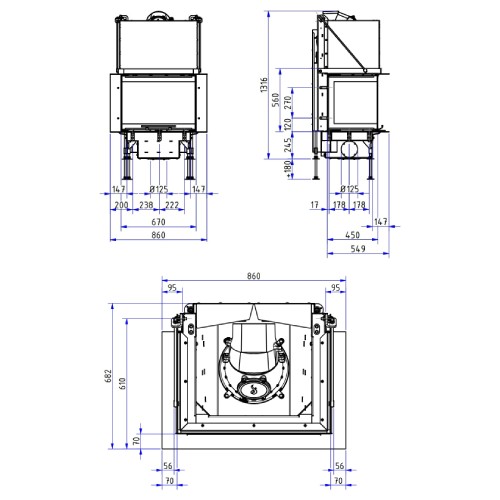 Holzeinsatz SCHMID Ekko U 67(45) h evo 9 kW Schiebetür