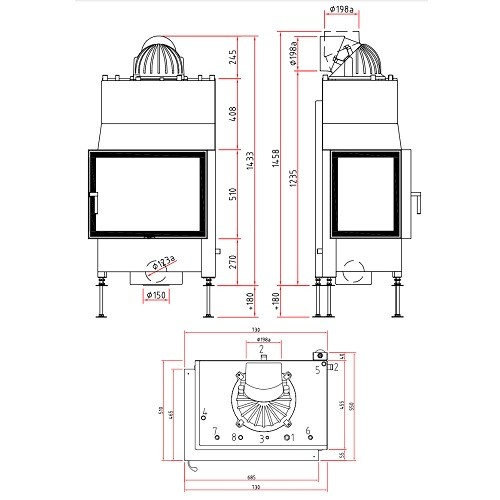 Holzeinsatz SCHMID Ekko W L 67(45)51 s Drehtür 14,9 kW mit pont