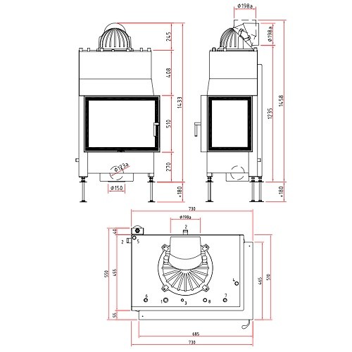 Holzeinsatz SCHMID Ekko W R 67(45)51 s 14,9 kW mit Pont, Drehtür, Hydro