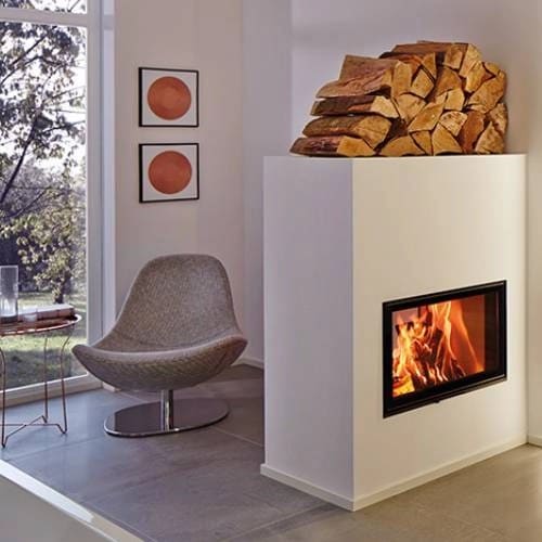 Holzeinsatz SCHMID Lina 67 h 9 kW Schiebetür