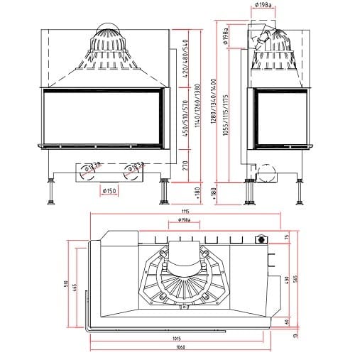 Holzeinsatz SCHMID Ekko L 100(45) h – 9kW mit vitre en angle