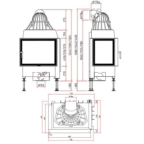 Holzeinsatz SCHMID Ekko L 67(45) s Drehtür 9 kW mit Pont