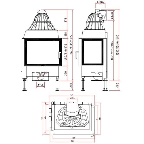 Holzeinsatz SCHMID Ekko R 67(45) s Drehtür 9 kW mit Pont