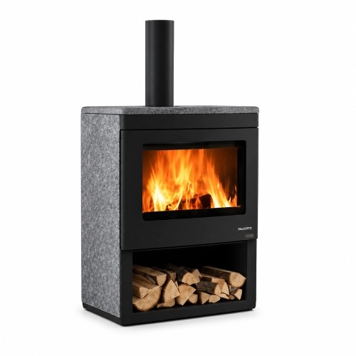 Holzofen Palazzetti Nicole mit offenem Holzregal 9,1 kW