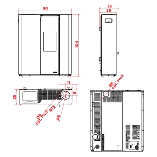 Pelletofen Palazzetti Ecofire Scarlet TC US 9 kW