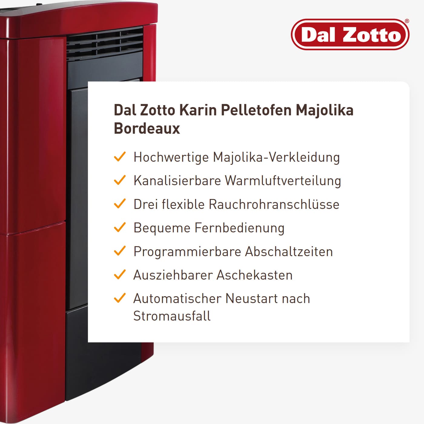 Dal Zotto Karin Majolika Bordeaux Pelletofen 8 kW