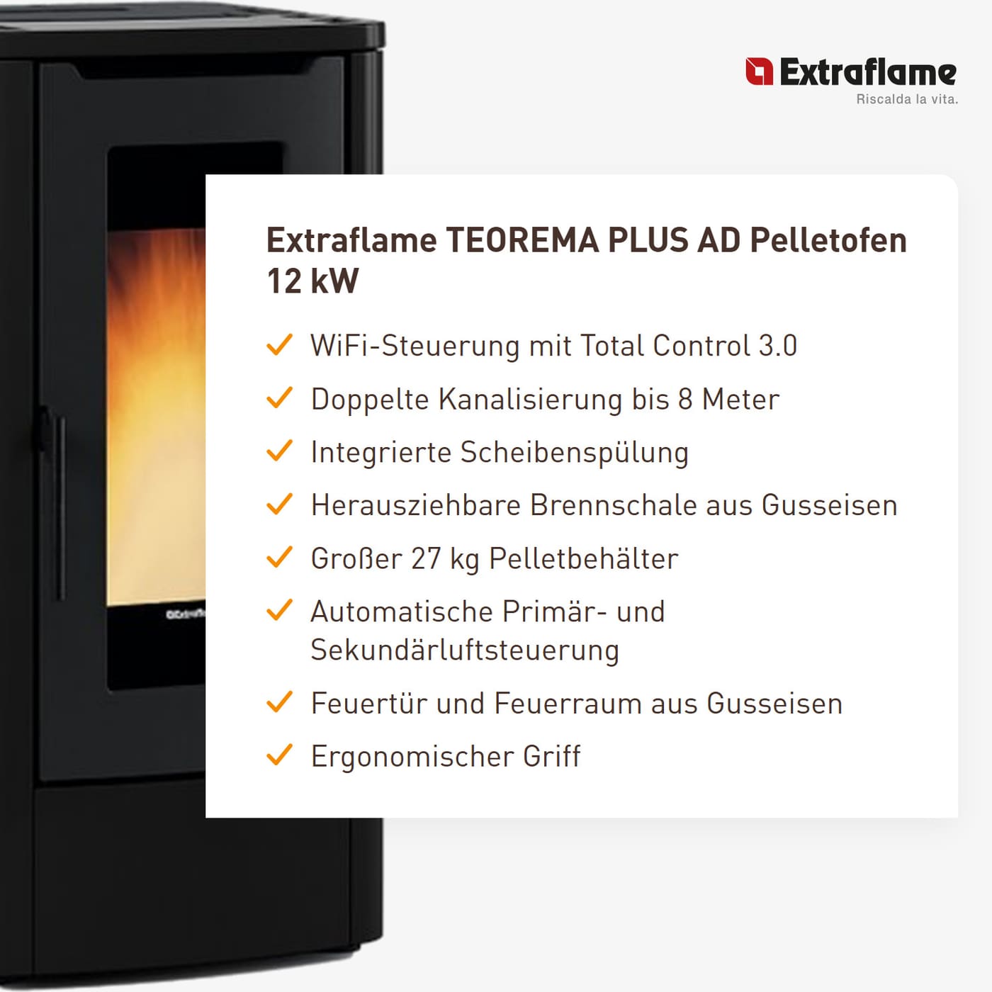 Extraflame TEOREMA PLUS AD Pelletofen 25,8 kW schwarz