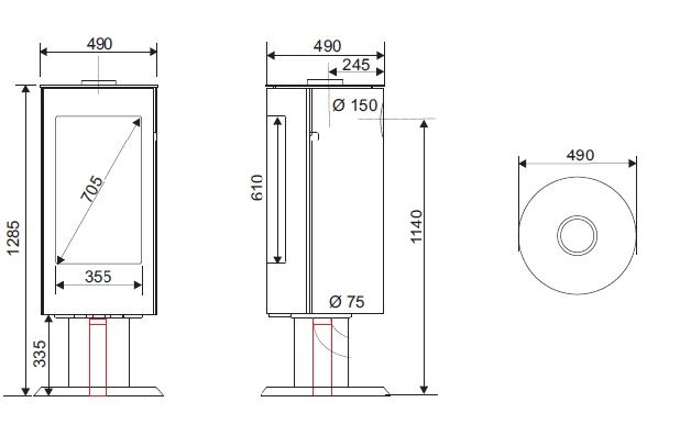 Holzofen raumluftunabhängig - SUPRA Chloé auf Standfuß 7 kW