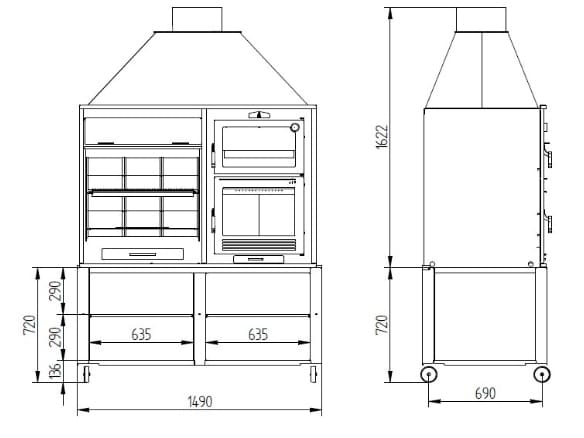 Grill mit Frontheber und Holzbackofen - FM CALEFACCION - FUSION 160E