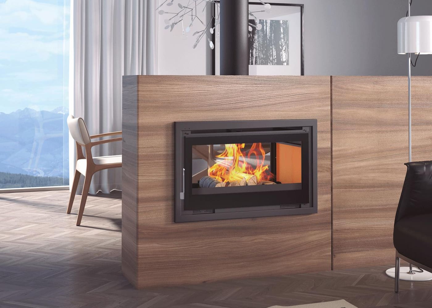 Holzeinsatz 2 verglaste Türen belüftet - FIREMATIC Sana 13,3 kW