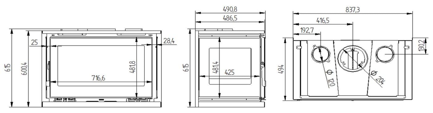 Holzeinsatz 3 verglaste, belüftete Scheiben - FIREMATIC Abby 12,8 kW